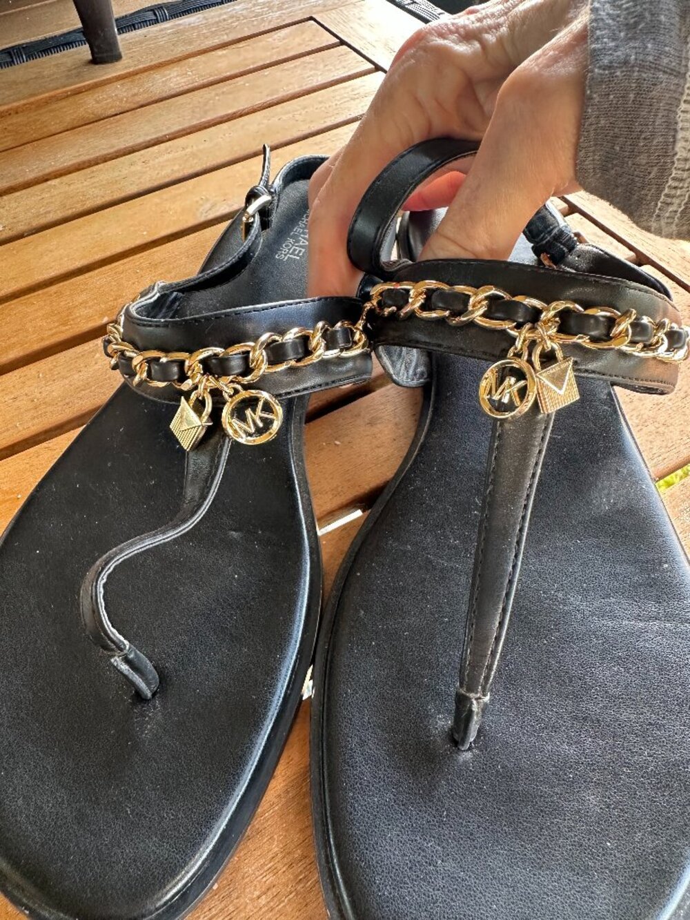 Michael Kors Black Sandals with Gold Chains